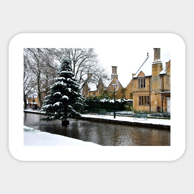 Bourton on the Water Christmas Tree Cotswolds Sticker by Andy Evans Photos